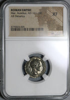 165 NGC XF Marcus Aurelius Denarius Roman Empire Annoa Ship Modius (20080602C)