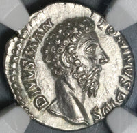 180 NGC ChAU Marcus Aurelius Roman Empire Denarius Posthumous Eagle Consecratio Pedigree (21082201C)