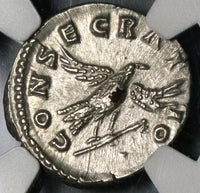 180 NGC ChAU Marcus Aurelius Roman Empire Denarius Posthumous Eagle Consecratio Pedigree (21082201C)