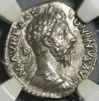 180 NGC AU Marcus Aurelius Denarius Fortuna Roman Empire Death Issue (20090702C)