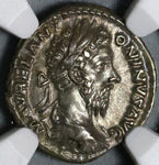 179 NGC AU Marcus Aurelius Denarius Unpublished Portrait Fortuna Roman Empire (20072203C)