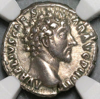 153 NGC Ch VF Marcus Aurelius Caesar Roman Empire Denarius Genius of the Legions (20071206C)