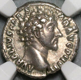 153 NGC Ch VF Marcus Aurelius Caesar Roman Empire Denarius Genius of the Legions (20071206C)