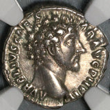 153 NGC Ch VF Marcus Aurelius Caesar Roman Empire Denarius Genius of the Legions (20071206C)