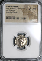 153 NGC Ch VF Marcus Aurelius Caesar Roman Empire Denarius Genius of the Legions (20071206C)