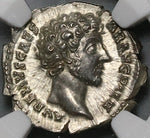 145 NGC MS Marcus Aurelius Roman Empire Denarius Caesar Honos Mint State (22030204C)
