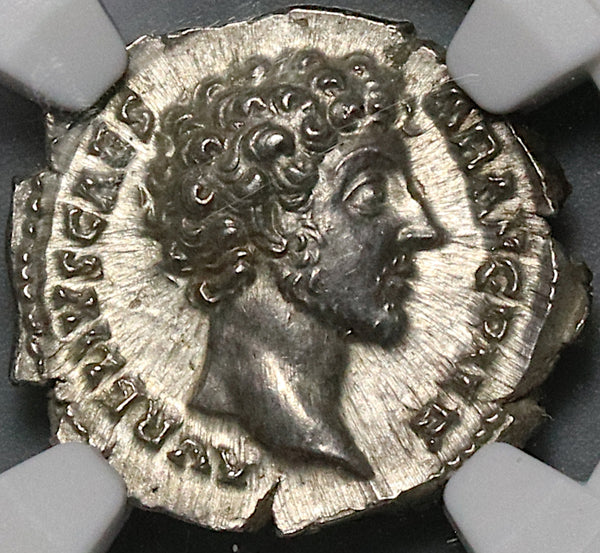 145 NGC MS Marcus Aurelius Roman Empire Denarius Caesar Honos Mint State (22030204C)