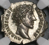 145 NGC MS Marcus Aurelius Roman Empire Denarius Caesar Honos Mint State (22030204C)