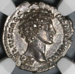 139 NGC Ch AU Roman Empire Marcus Aurelius Denarius Pietas 5/5 Pedigree (21041401D)