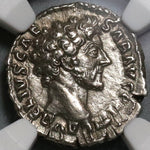 153 NGC Ch XF Marcus Aurelius Caesar Roman Empire Denarius Genius of the Legions (19101701C)