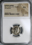 179 NGC AU Marcus Aurelius Roman Empire Denarius Mars Spear Shield (21010401C)