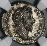 172 NGC MS Marcus Aurelius Roman Empire Denarius Mars Mint State (20101502C)