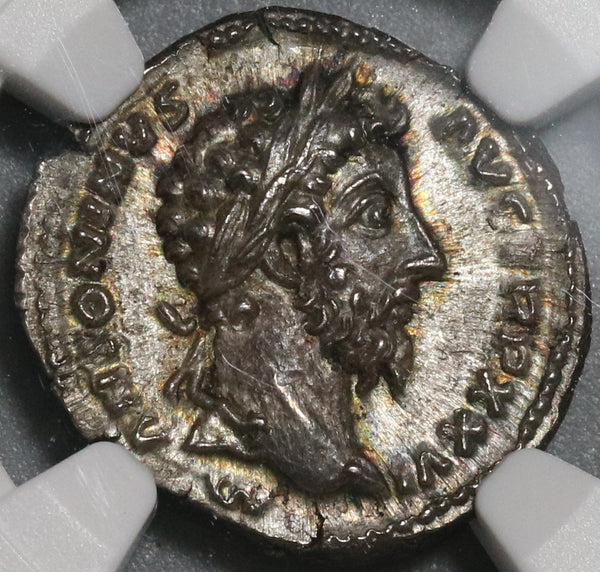 172 NGC MS Marcus Aurelius Roman Empire Denarius Mars Mint State (20101502C)