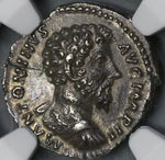 163 NGC AU Marcus Aurelius Roman Empire Denarius Emperor Curiassed Minerva (18100902C)