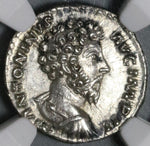 163 NGC Ch AU Marcus Aurelius Roman Empire Denarius Minerva Pedigree (20042602C)