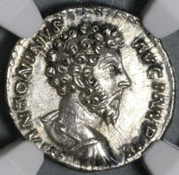 163 NGC Ch AU Marcus Aurelius Roman Empire Denarius Minerva Pedigree (20042602C)