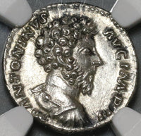 163 NGC Ch AU Marcus Aurelius Roman Empire Denarius Minerva Pedigree (20042602C)