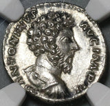 163 NGC Ch AU Marcus Aurelius Roman Empire Denarius Minerva Pedigree (20042602C)