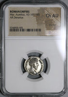 163 NGC Ch AU Marcus Aurelius Roman Empire Denarius Minerva Pedigree (20042602C)