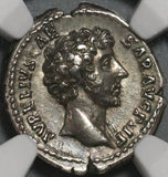 147 NGC XF Marcus Aurelius Caesar Roman Empire Denarius Minerva (21012101C)