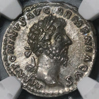 165 NGC MS Marcus Aurelius Roman Empire Denarius Pietas 5/5 5/5 (21032801C)