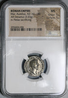 165 NGC MS Marcus Aurelius Roman Empire Denarius Pietas 5/5 5/5 (21032801C)