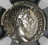168 NGC Ch VF Marcus Aurelius Denarius Roman Empire Salus Snake Altar (21041601C)