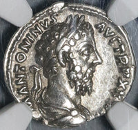 173 NGC Ch XF Marcus Aurelius Denarius Roman Empire German Trophy (21022801C)