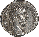 173 NGC Ch XF Marcus Aurelius Denarius Roman Empire German Trophy (21022801C)
