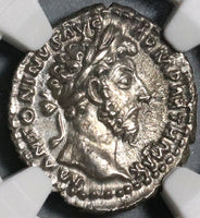 166 NGC MS Marcus Aurelius Roman Empire Denarius Victory Parthia Commemorative (17092801D)