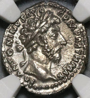 166 NGC MS Marcus Aurelius Roman Empire Denarius Victory Parthia Commemorative (17092801D)