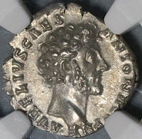 156 NGC MS Marcus Aurelius Roman Empire Denarius Caesar Virtus (17041001D)