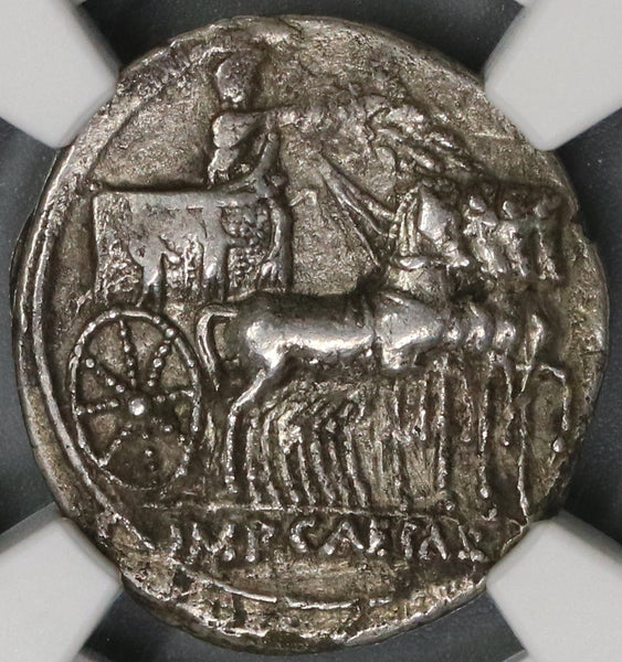 30 BC NGC XF Octavian Roman Imperatorial Denarius Quadriga Triumph (18112101C)