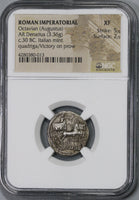 30 BC NGC XF Octavian Roman Imperatorial Denarius Quadriga Triumph (18112101C)