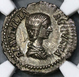 202 NGC Ch XF Plautilla Roman Empire Denarius Pietas Wife of Caracalla Pedigree (19042803C)