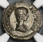 202 NGC Ch XF Plautilla Roman Empire Denarius Pietas Wife of Caracalla Pedigree (19042803C)