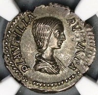 202 NGC Ch XF Plautilla Roman Empire Denarius Pietas Wife of Caracalla Pedigree (19042803C)