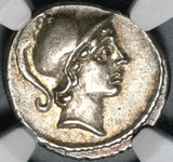 48 BC NGC AU Albinus Bruti Roman Republic AR Denarius Julius Caesar Assassin Silver Coin (20082602D)