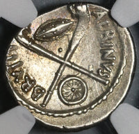 48 BC NGC AU Albinus Bruti Roman Republic AR Denarius Julius Caesar Assassin Silver Coin (20082602D)