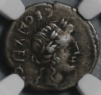 97 BC NGC VF Roman Republic Egnatuleius Quinarius Apollo Victory Inscribing Shield (20082603D)