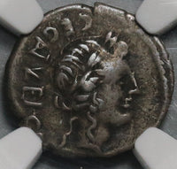 97 BC NGC VF Roman Republic Egnatuleius Quinarius Apollo Victory Inscribing Shield (20082603D)