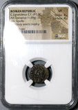 97 BC NGC VF Roman Republic Egnatuleius Quinarius Apollo Victory Inscribing Shield (20082603D)