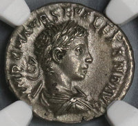 222 NGC Ch AU Severus Alexander Denarius Roman Empire Antioch Superb Portrait (21091701C)