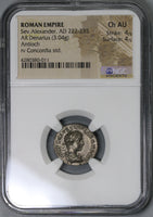222 NGC Ch AU Severus Alexander Denarius Roman Empire Antioch Superb Portrait (21091701C)