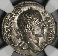 228 NGC Ch AU Severus Alexander Roman Empire Denarius Fides Legionary Standards (22030705C)