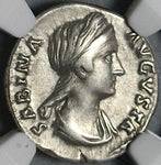128 NGC VF Sabina Roman Empire Denarius Hadrian Augusta Concordia (20091601C)