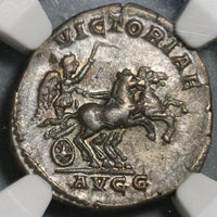 202 NGC Ch XF Septimius Severus Denarius Roman Empire Victory Biga Chariot Pedigree (20052101C)