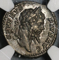 202 NGC Ch XF Septimius Severus Denarius Roman Empire Victory Biga Chariot Pedigree (20052101C)