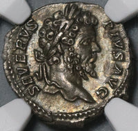 201 NGC Ch AU Septimius Severus Roman Empire Denarius Captives Trophy (21020901C