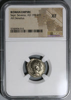 196 NGC XF Elephant Septimius Severus Roman Empire Denarius Historic Victory over Albinus (20050601C)